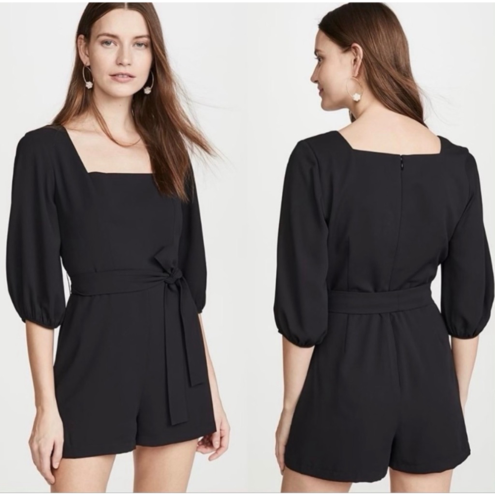 Amanda Uprichard Black Square Neck Belted Romper XS